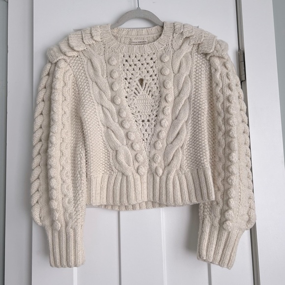 Ulla Johnson Verena Oversized Cable Knit Wool Sweater Plaster Cream ASO Runway - Picture 3 of 14